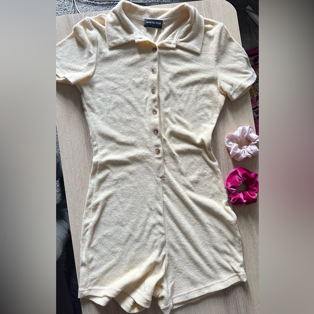 White Fox Romper: Golden Light Terry Playsuit